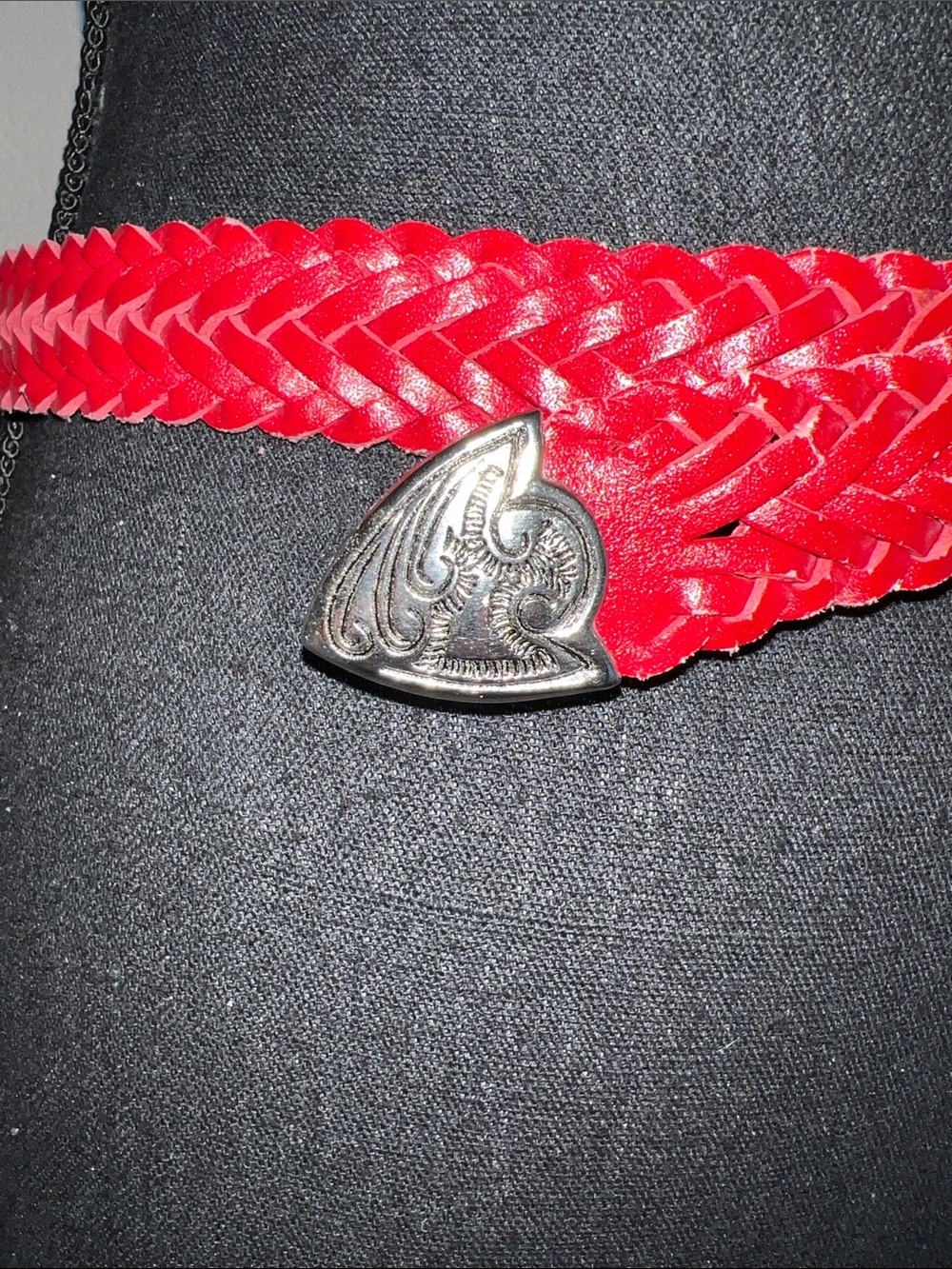 Milor Women’s Vintage Red Weave Leather Adjustable Belt Silver Western Buckle Sm - Picture 3 of 15